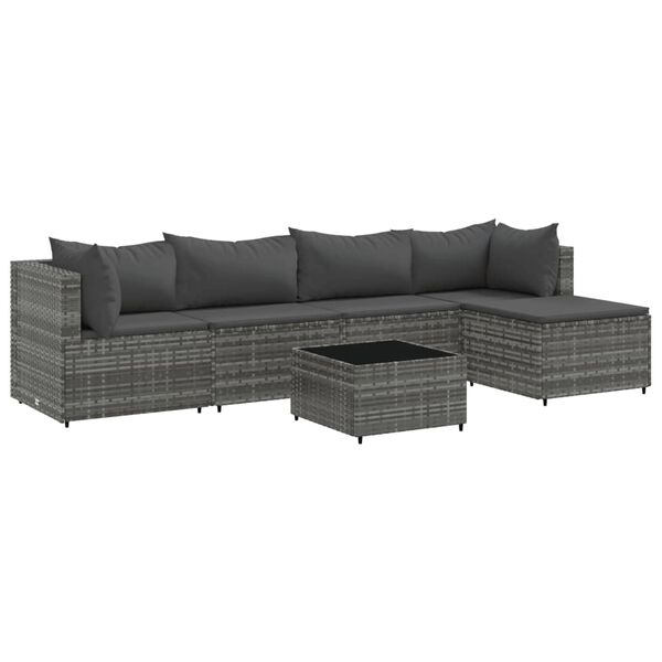 vidaXL Set de muebles de jardín 5 pzas y cojines ratán sintético gris