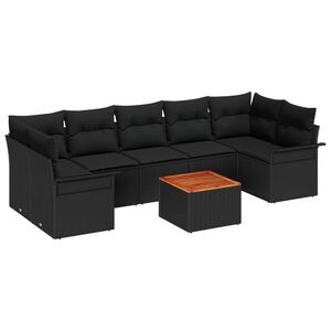 vidaXL Conjunto de sof&aacute;s de jard&iacute;n 8 pcs Negro rat&aacute;n sint&eacute;tico