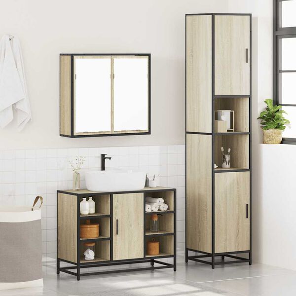 vidaXL Set de muebles de baño 3 pzas madera contrachapada roble Sonoma
