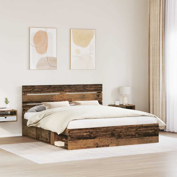 vidaXL Estructura de cama con cabecera Madera vieja 200 x 200 cm