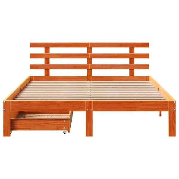 vidaXL Estructura cama con cajones madera pino marr&oacute;n cera 150x200 cm