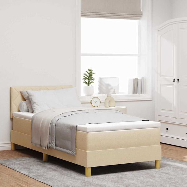 vidaXL Cama tipo Box Spring con colch&oacute;n Crema 100 x 200 cm tela