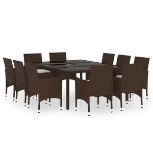 vidaXL Juego de comedor de jard&iacute;n 11 piezas rat&aacute;n sint&eacute;tico marr&oacute;n