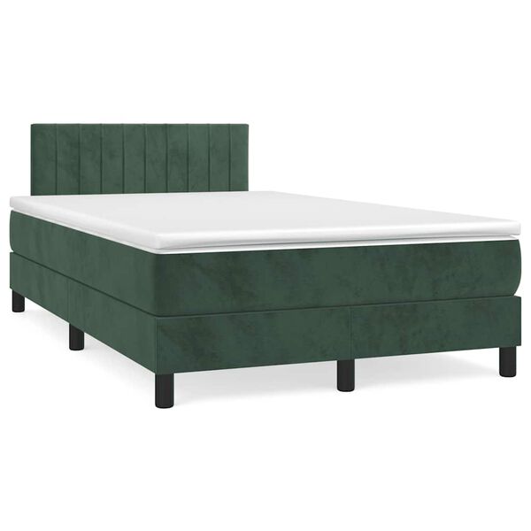 vidaXL Cama box spring colch&oacute;n y LED terciopelo verde oscuro 120x190cm