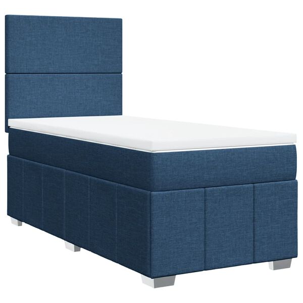 vidaXL Cama box spring con colch&oacute;n tela azul 90x200 cm