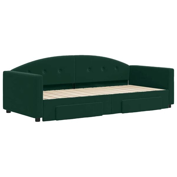 vidaXL Sof&aacute; cama nido con cajones terciopelo verde oscuro 90x200 cm