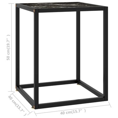 vidaXL Mesa de centro negra con vidrio de mármol negro 40x40x50 cm