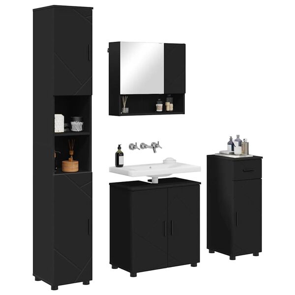 vidaXL Juego de muebles de ba&ntilde;o con caj&oacute;n con puerta 4 pcs Negro