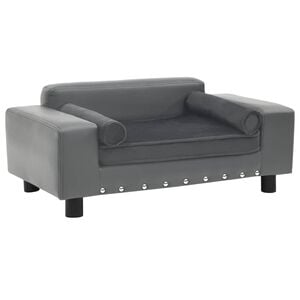 vidaXL Sof&aacute; para perros felpa y cuero sint&eacute;tico gris 81x43x31 cm