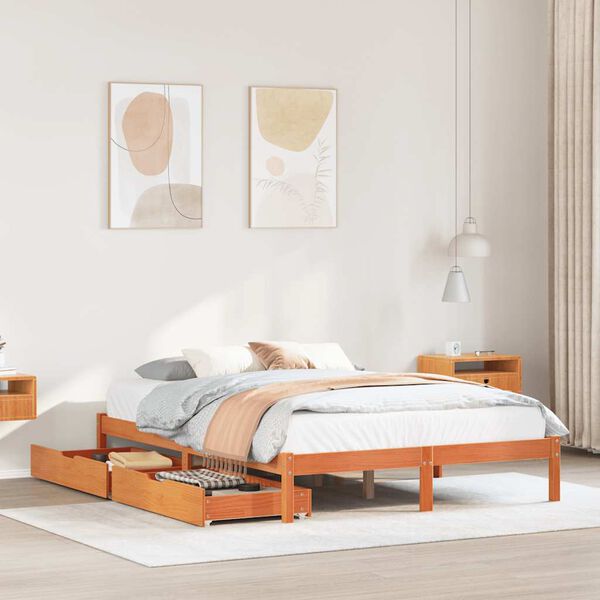 vidaXL Cama sin colch&oacute;n madera maciza de pino marr&oacute;n cera 120x200 cm