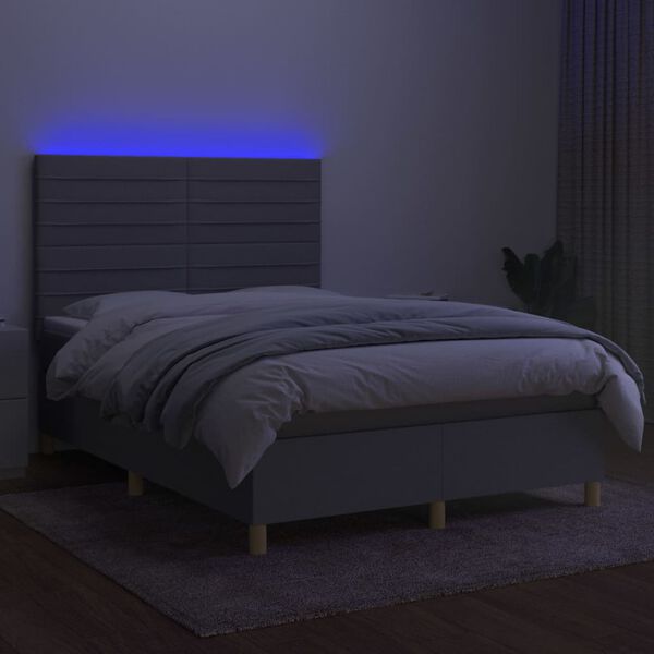 vidaXL Cama box spring colch&oacute;n y luces LED tela gris claro 140x200 cm