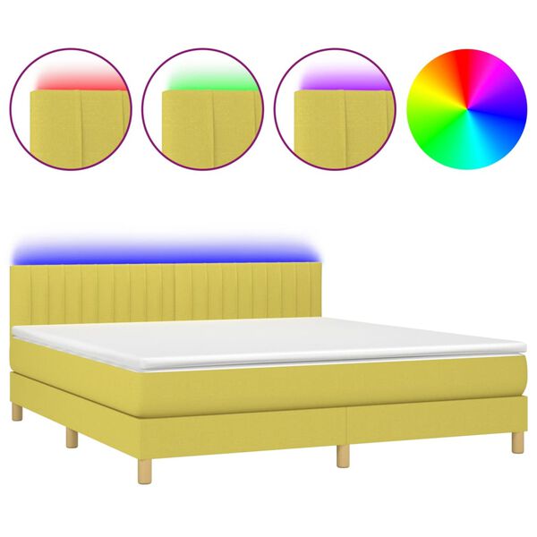 vidaXL Cama box spring con colch&oacute;n y LED tela verde 180x200 cm
