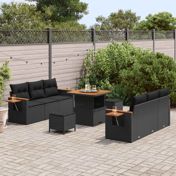 vidaXL Conjunto de sof&aacute;s de jard&iacute;n con coj&iacute;n 9 pcs Negro