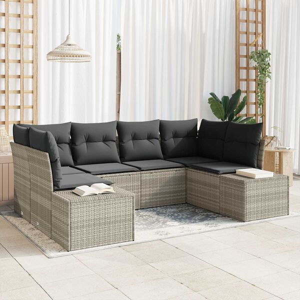 vidaXL Conjunto de sof&aacute;s de jard&iacute;n 6 pcs Gris Claro Polirat&aacute;n