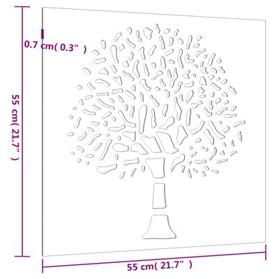 vidaXL Adorno de pared de jardín acero corten diseño árbol 55x55 cm
