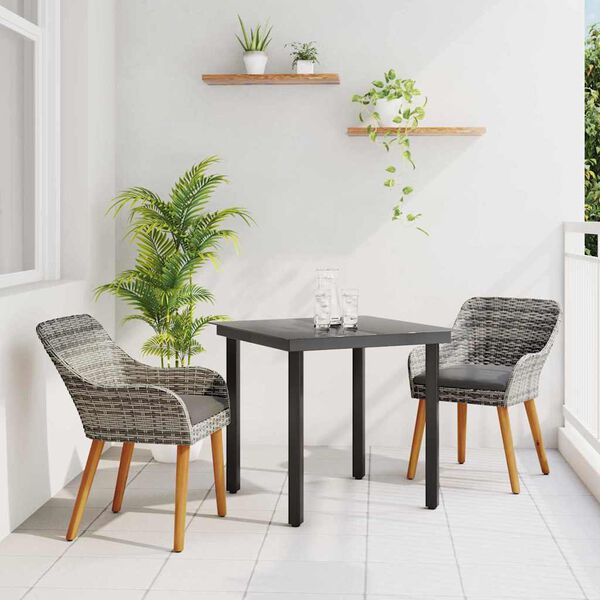 vidaXL Conjunto de Comedor de Jard&iacute;n 3 pcs Gris rat&aacute;n sint&eacute;tico