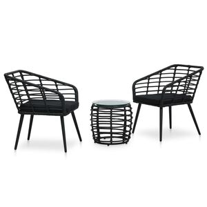 vidaXL Set de mesa y sillas de jard&iacute;n 3 piezas rat&aacute;n sint&eacute;tico negro