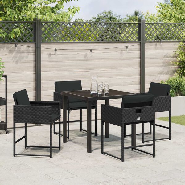 vidaXL Conjunto de Comedor de Jard&iacute;n 5 pcs Negro rat&aacute;n sint&eacute;tico