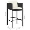 vidaXL Set muebles bar jardín 3 piezas y cojines ratán sintético negro