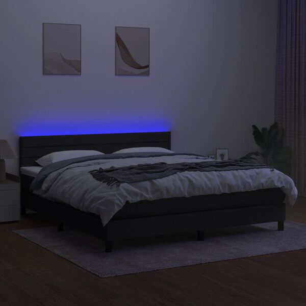 vidaXL Cama box spring colch&oacute;n y luces LED tela negro 160x200 cm