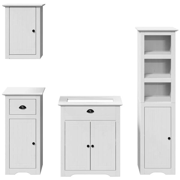 vidaXL Juego de muebles de ba&ntilde;o BODO 4 pzas madera maciza pino blanco