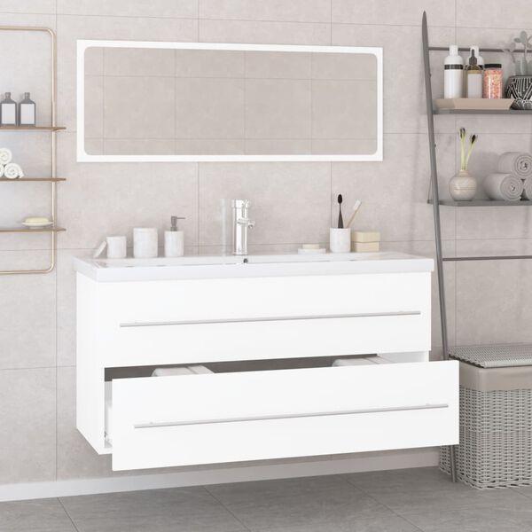 vidaXL Conjunto de muebles de ba&ntilde;o madera contrachapada blanco brillo