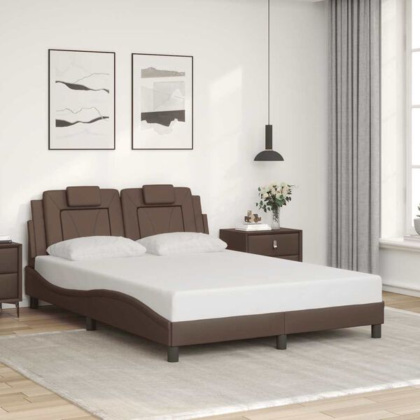 vidaXL Estructura de cama Viana sin colch&oacute;n cuero sint&eacute;tico marr&oacute;n 120x200cm