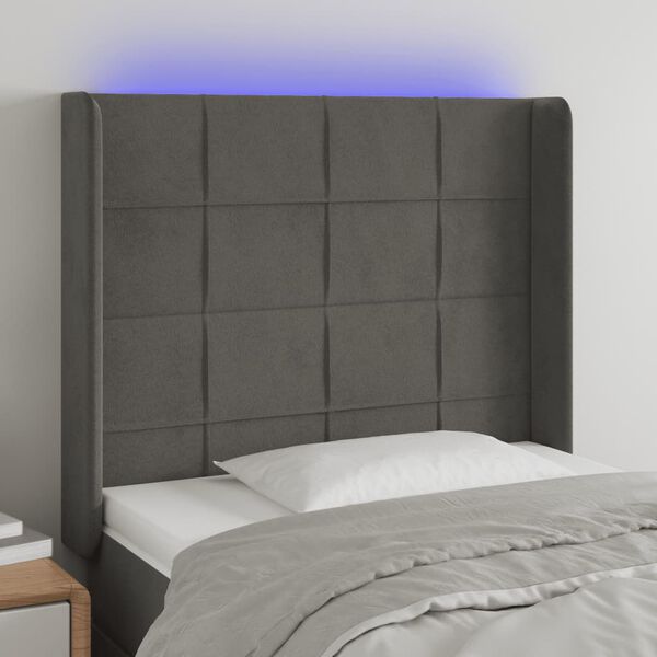 vidaXL Cabecero con LED de terciopelo gris oscuro 93x16x118/128 cm