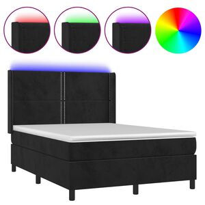 vidaXL Cama box spring colch&oacute;n y LED terciopelo negro 140x190 cm