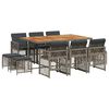 vidaXL Set de comedor de jard&iacute;n 11 pzas y cojines rat&aacute;n sint&eacute;tico gris