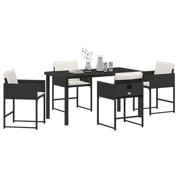 vidaXL Conjunto de Comedor de Jard&iacute;n 5 pcs Negro rat&aacute;n sint&eacute;tico