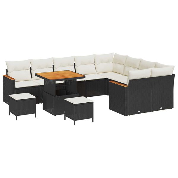 vidaXL Conjunto de sof&aacute; de jard&iacute;n 12 pcs Negro Rattan de Poli&eacute;ster