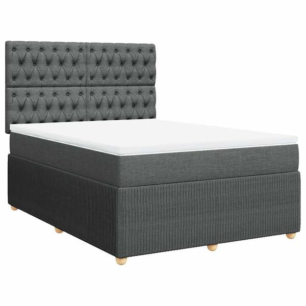 vidaXL Cama box spring con colch&oacute;n tela gris oscuro 160x200 cm