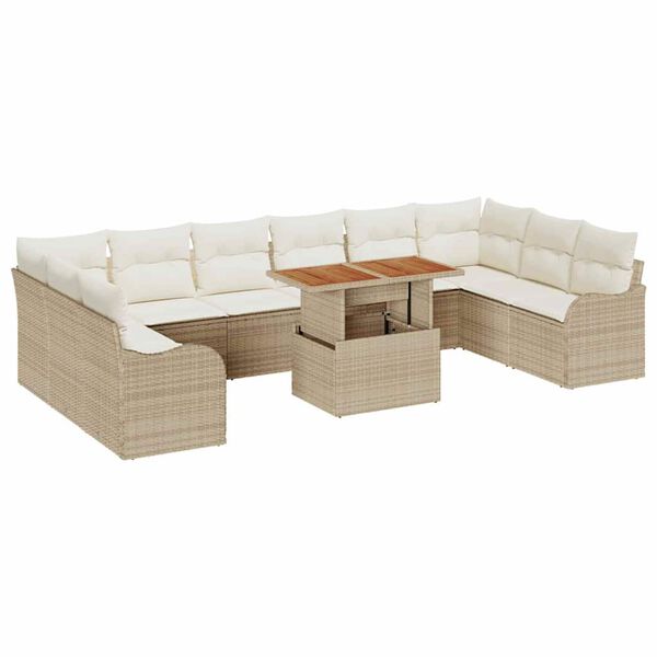 vidaXL Conjunto de sof&aacute; de jard&iacute;n con coj&iacute;n 11 pcs beige y crema