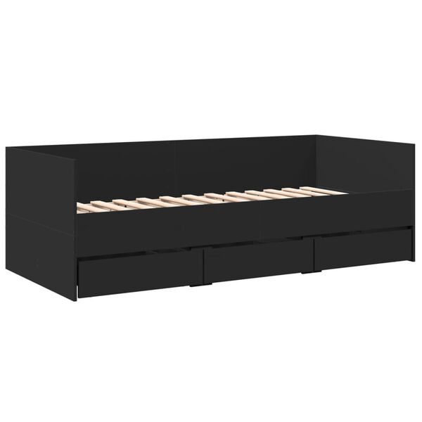 vidaXL Sof&aacute; cama con cajones sin colch&oacute;n negro 75x190 cm