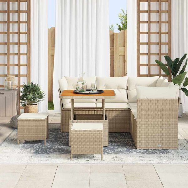 vidaXL Conjunto de sof&aacute;s de jard&iacute;n 8 pcs Beige rat&aacute;n sint&eacute;tico