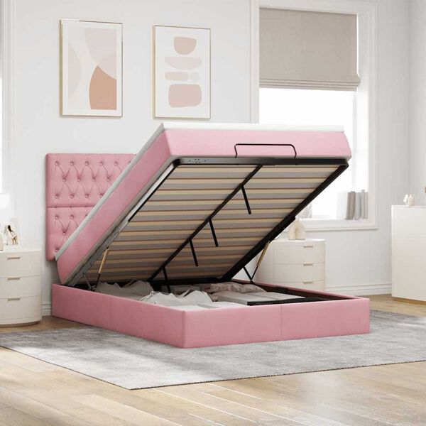 vidaXL Estructura cama otomana colchones terciopelo rosa 140x200cm