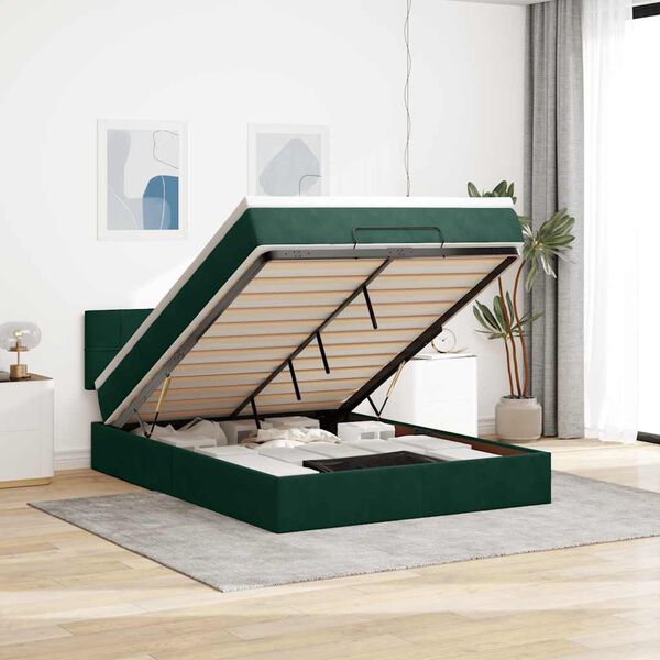 vidaXL Estructura cama otomana colch&oacute;n terciopelo verde oscuro