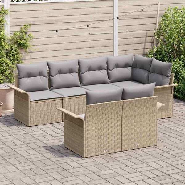 vidaXL Conjunto de sof&aacute; de jard&iacute;n 7 pcs Beige rat&aacute;n sint&eacute;tico
