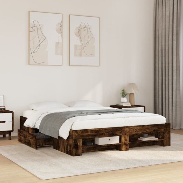 vidaXL Estructura de cama sin colchón madera roble ahumado 150x200 cm
