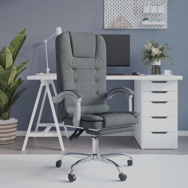 vidaXL Silla de oficina reclinable con masaje de tela gris oscuro