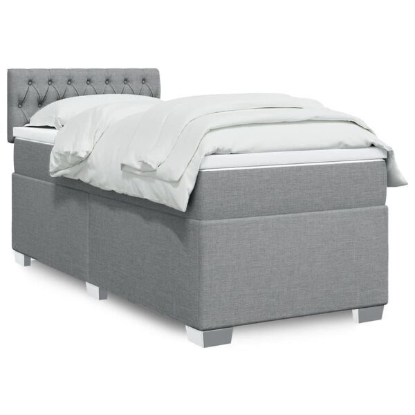 vidaXL Cama box spring con colch&oacute;n tela gris claro 90x190 cm