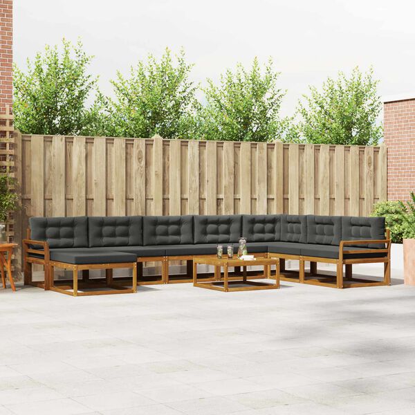 vidaXL Conjunto de sof&aacute;s de exterior 9 pcs Natural y Antracita