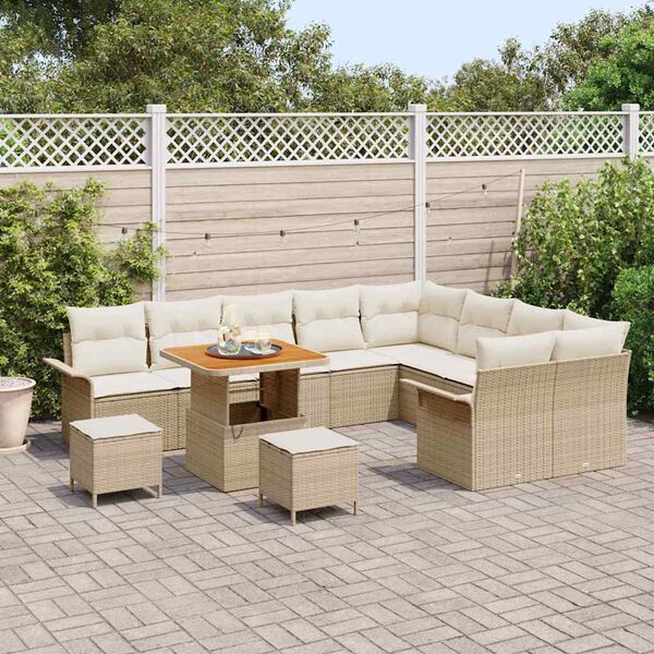 vidaXL Conjunto de sof&aacute;s de jard&iacute;n 12 pcs Beige rat&aacute;n sint&eacute;tico