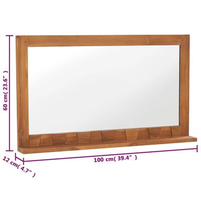 vidaXL Espejo de pared con estante madera maciza de teca 100x12x60 cm