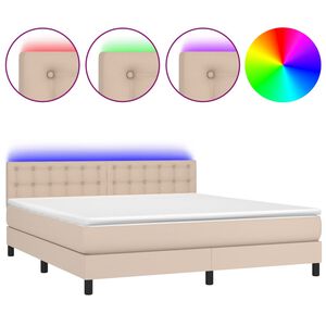 vidaXL Cama box spring colch&oacute;n LED cuero sint&eacute;tico capuchino 180x200cm