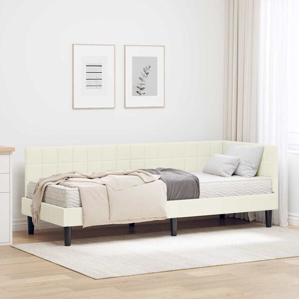 vidaXL Estructura de Cama Esquina con Colch&oacute;n 2 pcs Crema Terciopelo