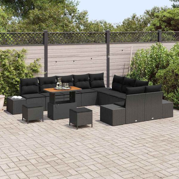 vidaXL Conjunto de sof&aacute;s de jard&iacute;n con coj&iacute;n 13 pcs Negro Polirat&aacute;n