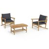 vidaXL Set de muebles de jard&iacute;n 3 piezas bamb&uacute; con cojines gris oscuro
