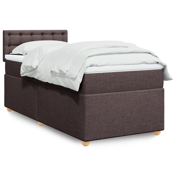 vidaXL Cama box spring con colch&oacute;n tela marr&oacute;n oscuro 100x200 cm